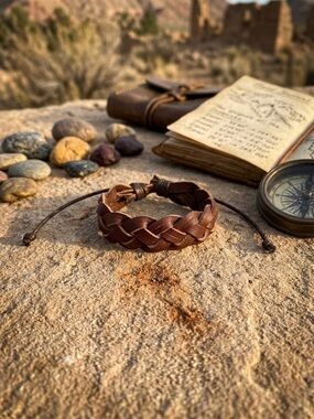Hand Crafted Brown Braided Leather Bracelet